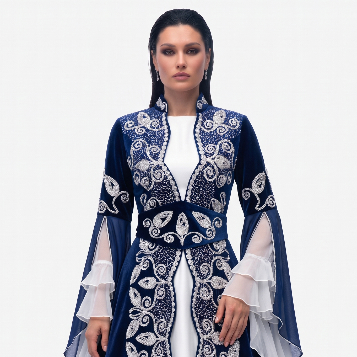 Motifli Lacivert Kaftan - Nur Gelinlik Bursa