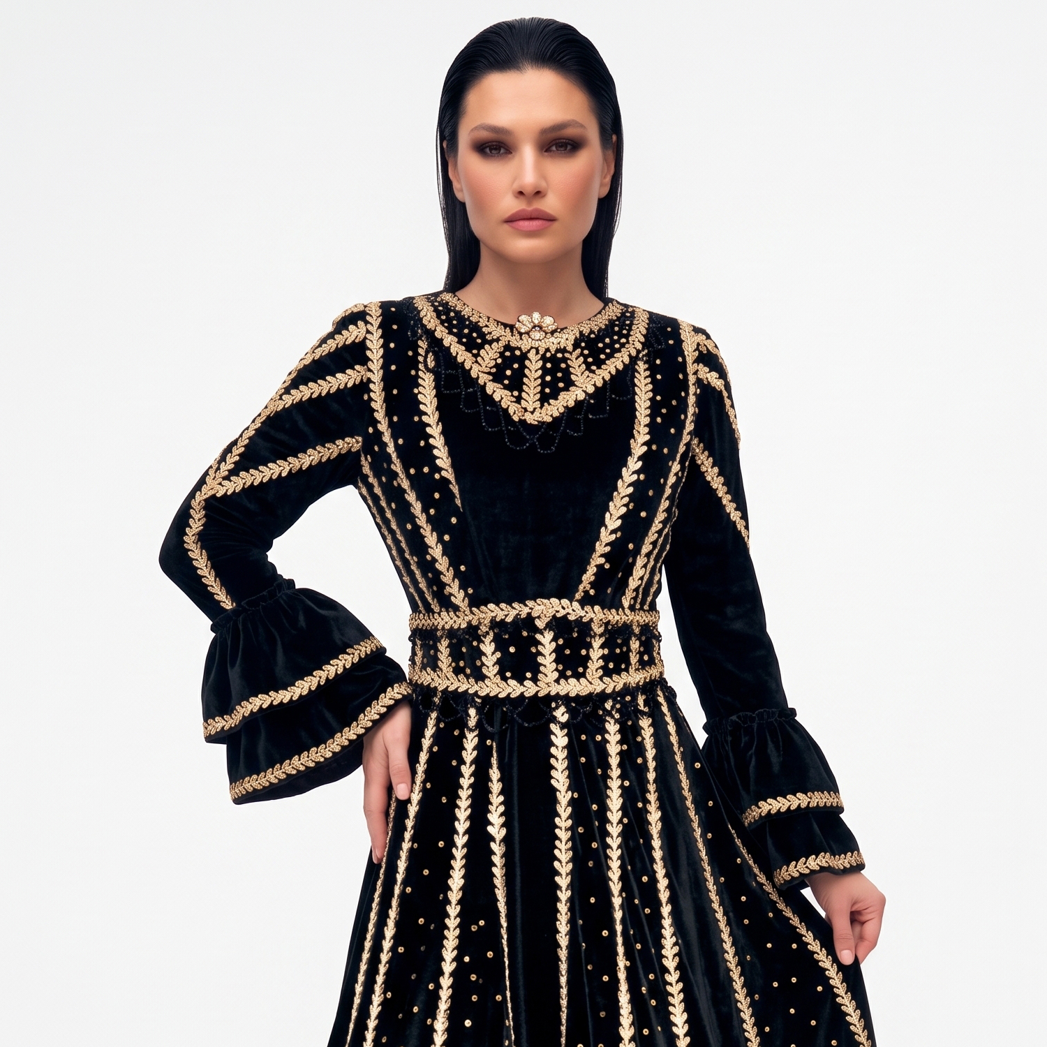 Siyah Gold İşlemeli Kaftan - Nur Gelinlik Bursa
