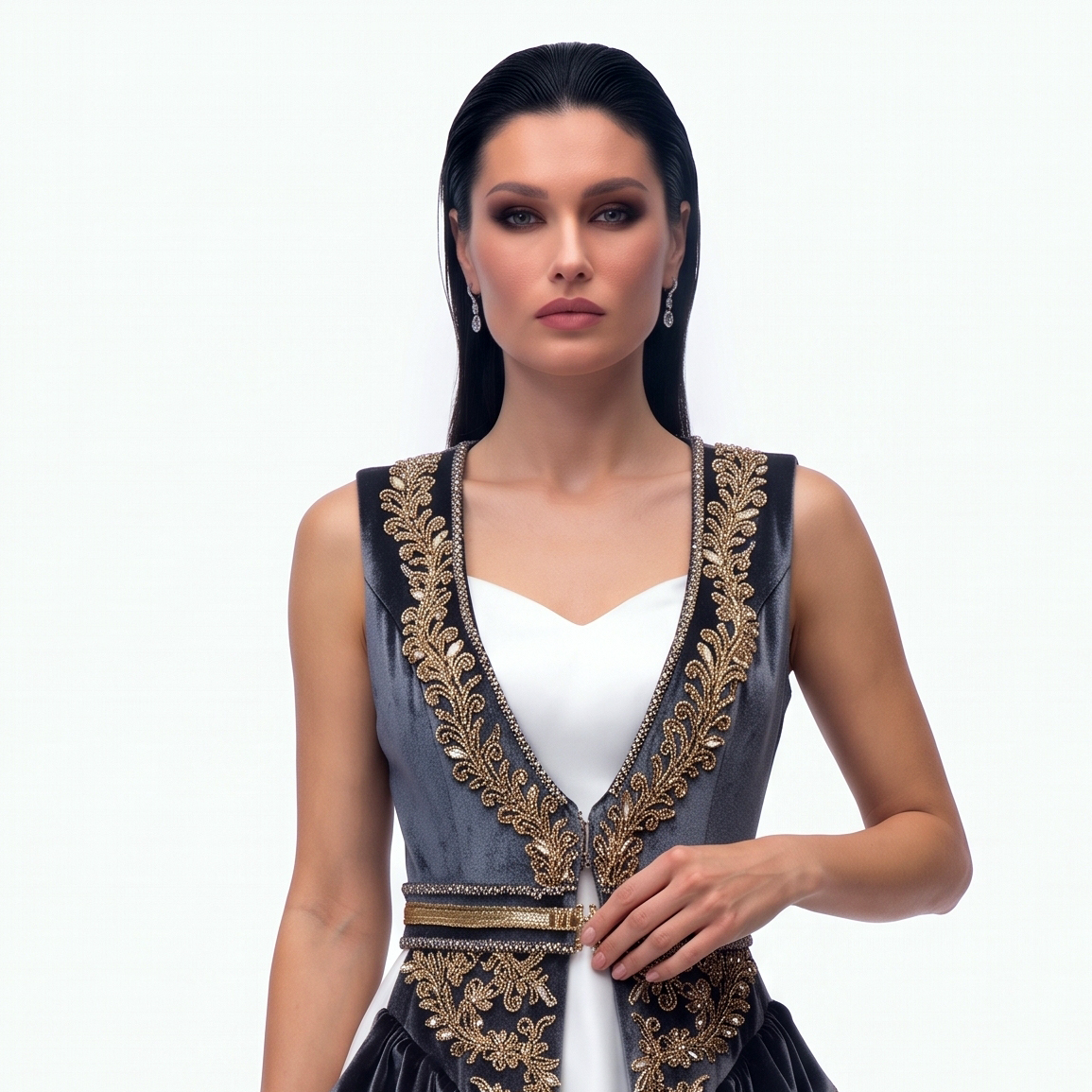 Eteği Fır Fır Detaylı Kolsuz Kaftan - Nur Gelinlik Bursa