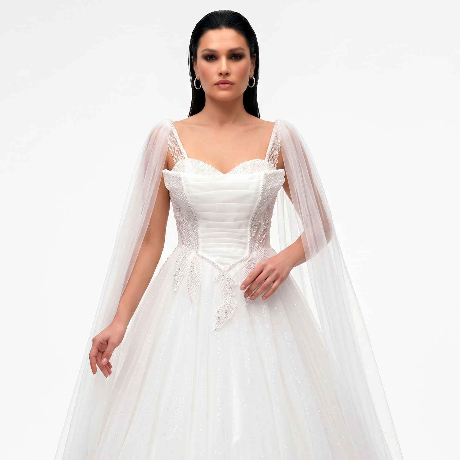 Helen Model Kalp Yaka Beyaz Gelinlik - Nur Gelinlik Bursa
